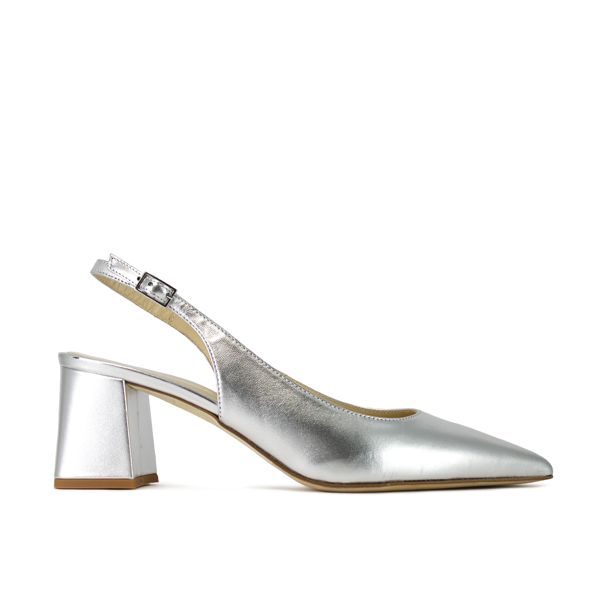 Slingback a punta tacco largo in pelle laminata TEMY ALIZEE ARGENTO