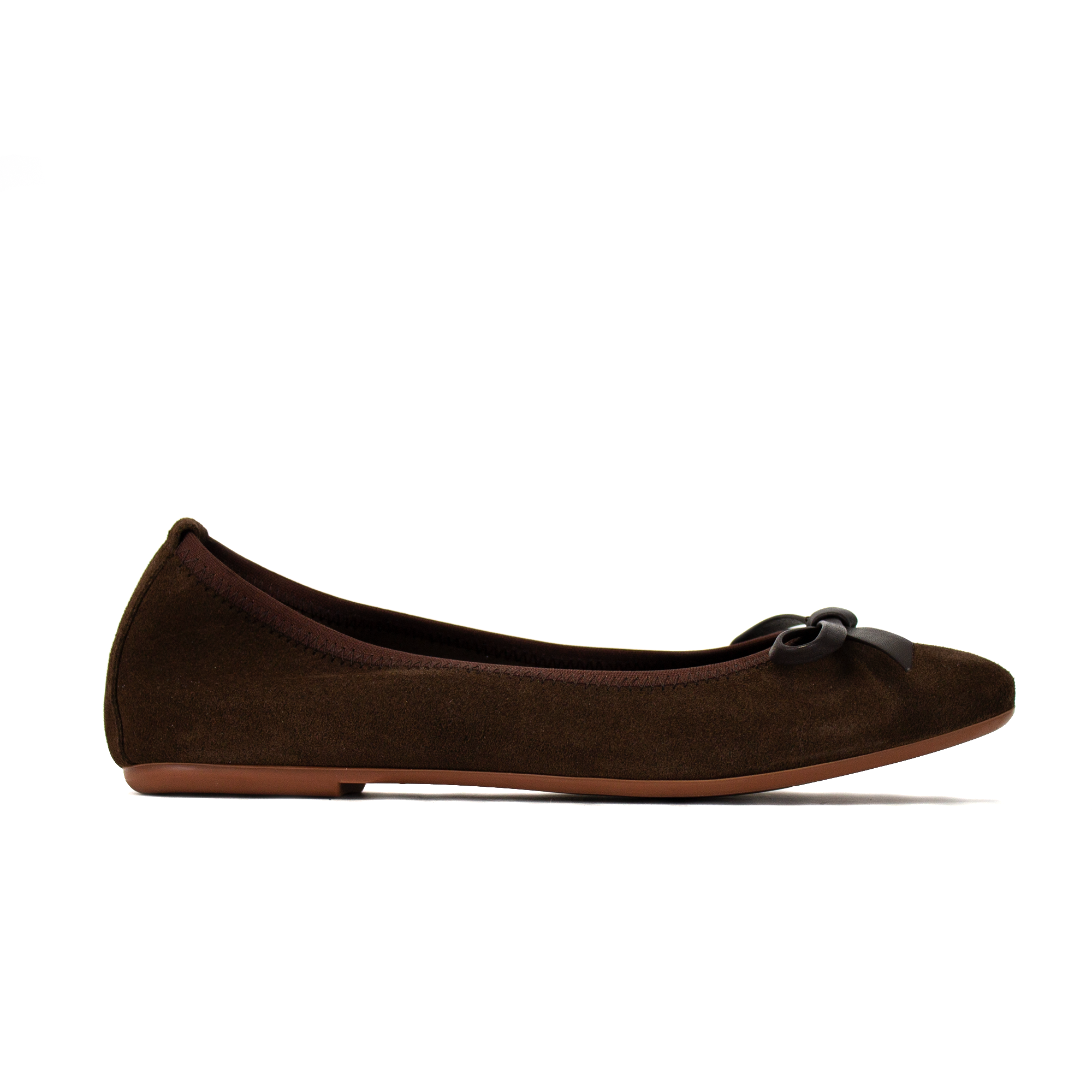 Ballerina bassa con rialzo in pelle suede camoscio scuro con fiocchino ...