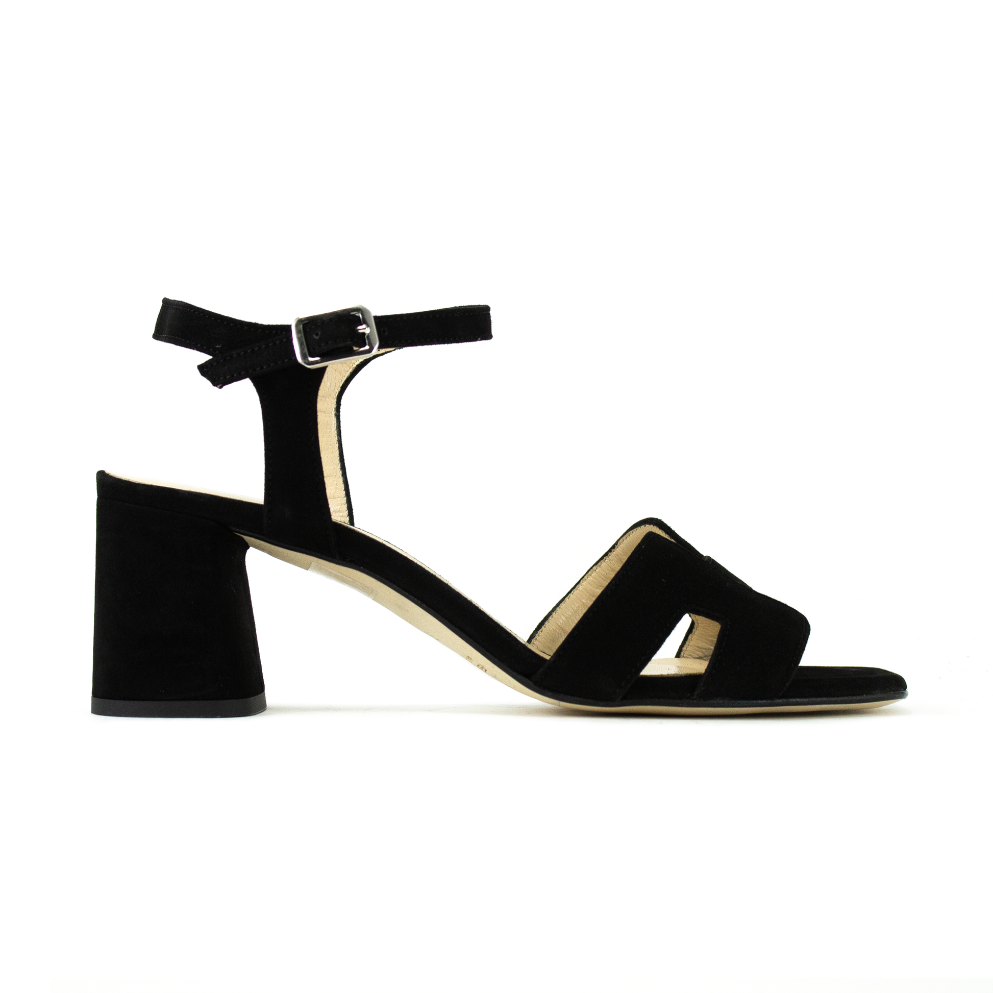 Sandalo in camoscio con tacco comodo largo e cinturino caviglia TEMY VANESSA NERO