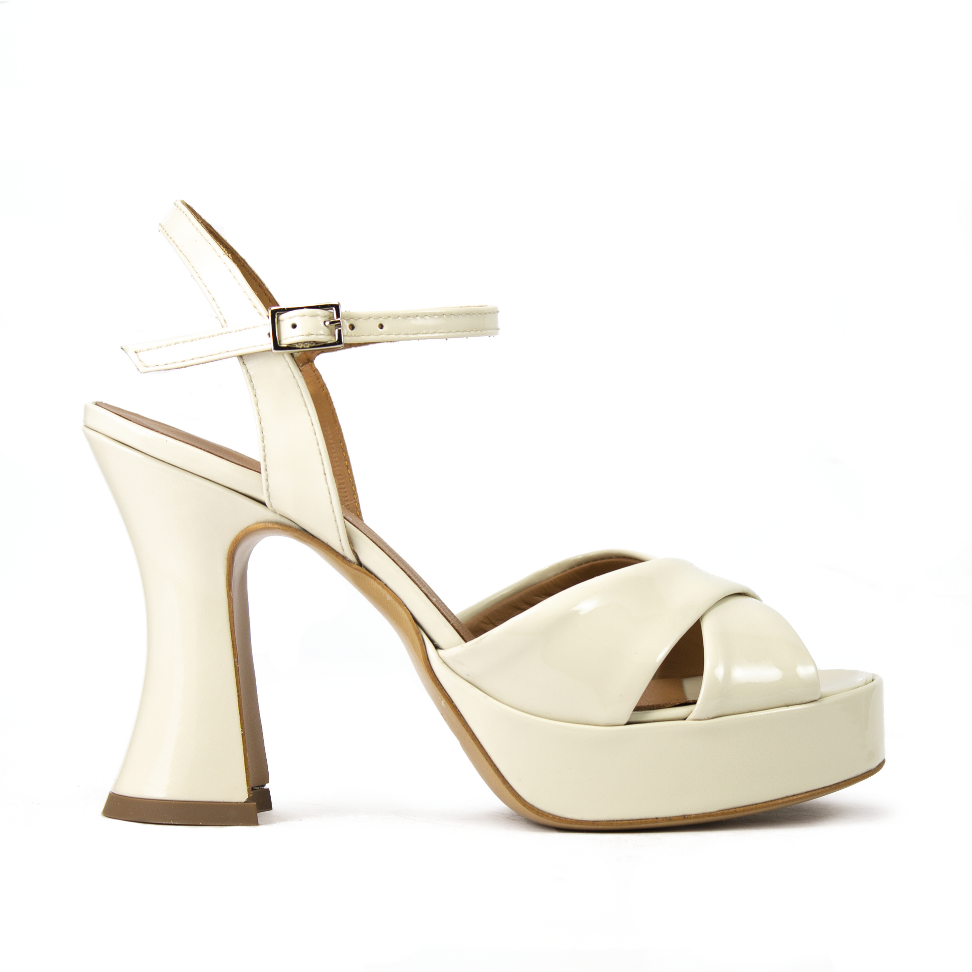 BERNADETTE BIANCO TEMY Sandalo plateau doppia fascia vernice
